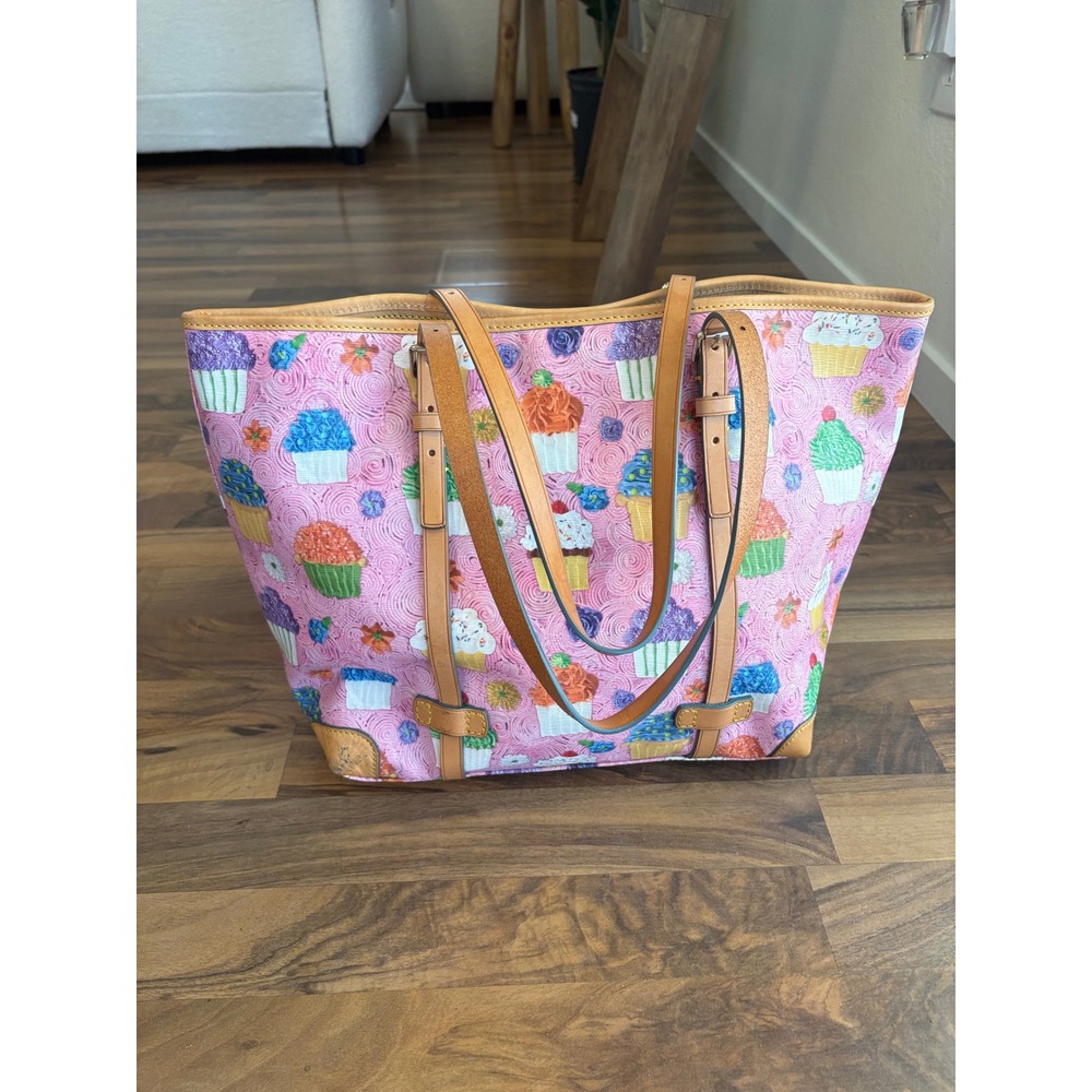 Dooney & Bourke Pink Cupcake Print Tote Bag Leather Trim Shopper Handbag - Picture 7 of 7